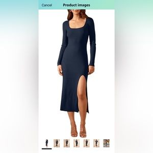 ANRABESS Long Sleeve Sweater Dress Square Neck Bodycon Ribbed Knit Midi Dress